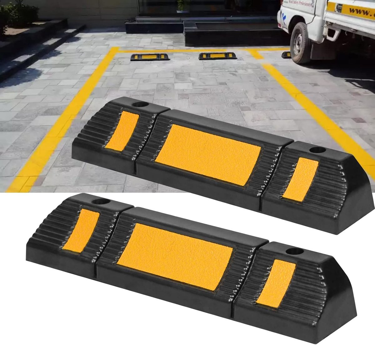 Aufun 2 stuks parkeerstopper - Rubberen wielstopper - Parkeerbegrenzer met botsingsbescherming - Voor garage en parkeerplaats
