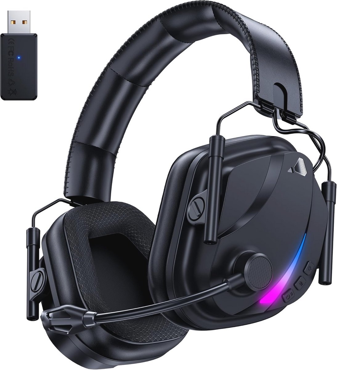 Draadloze Gaming Headset met Microfoon voor PS5, PS4, PC, Switch en Mobiel - Twee Modi, Zwart