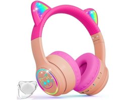 StayPowered Kinder Bluetooth Hoofdtelefoon - Perfect voor School & Reis - Veilig Volumeniveau - Heldere Geluidskwaliteit - met LED - Draadloos & Bekabeld - Versterkt Materiaal - Lange Batterijduur - Roze - Levering Sneller dan Aangegeven!