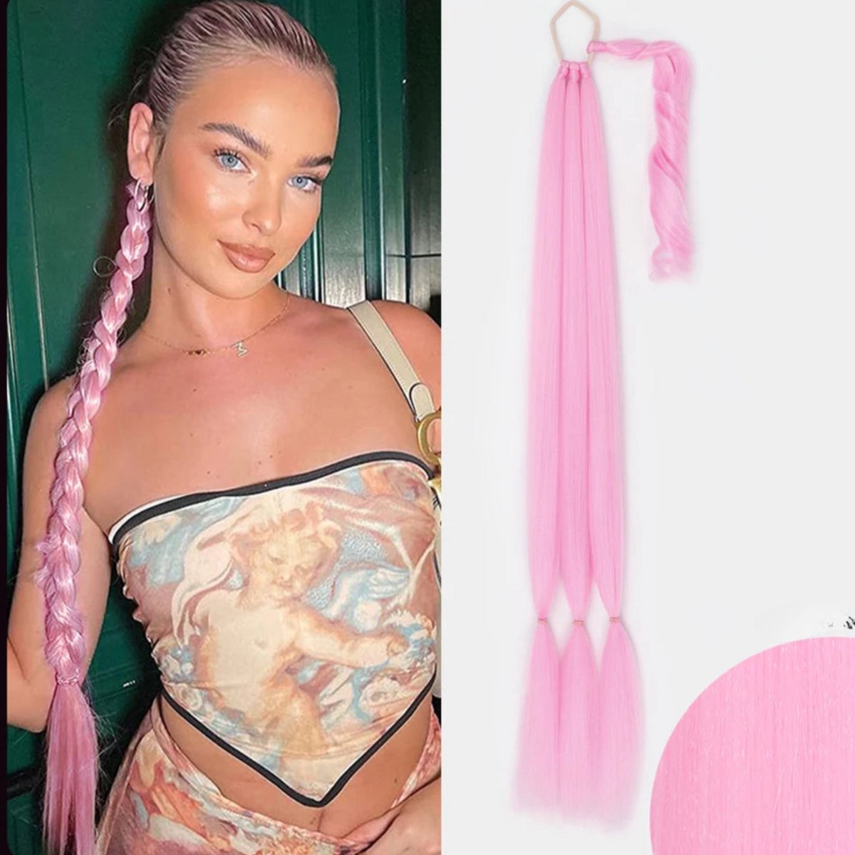 Ponytail haar extensions - Paardenstaart Dollsbeauty- Vlecht haar verlenging - Braided Ponytail - Wrap around Paardenstaart - Roze