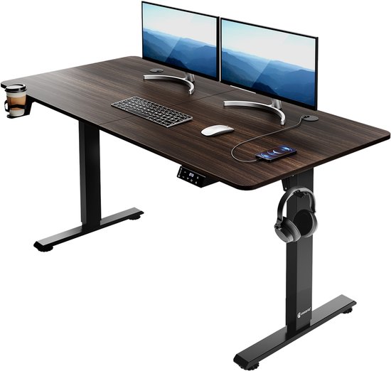 Casaria Zit Sta Bureau – Hoogte Verstelbaar Elektrisch – 140x60cm Bruin