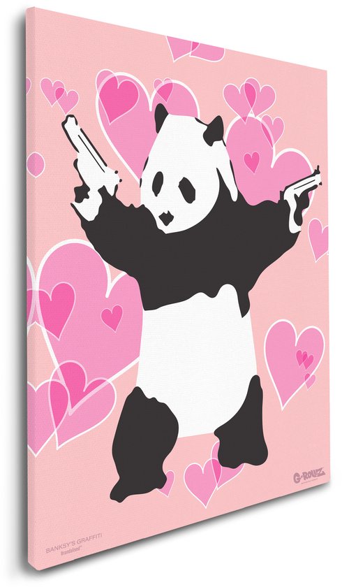 Banksy Graffiti - Panda Gunnin' - Impression sur toile Premium 67,5 x 48 cm - Décoration murale