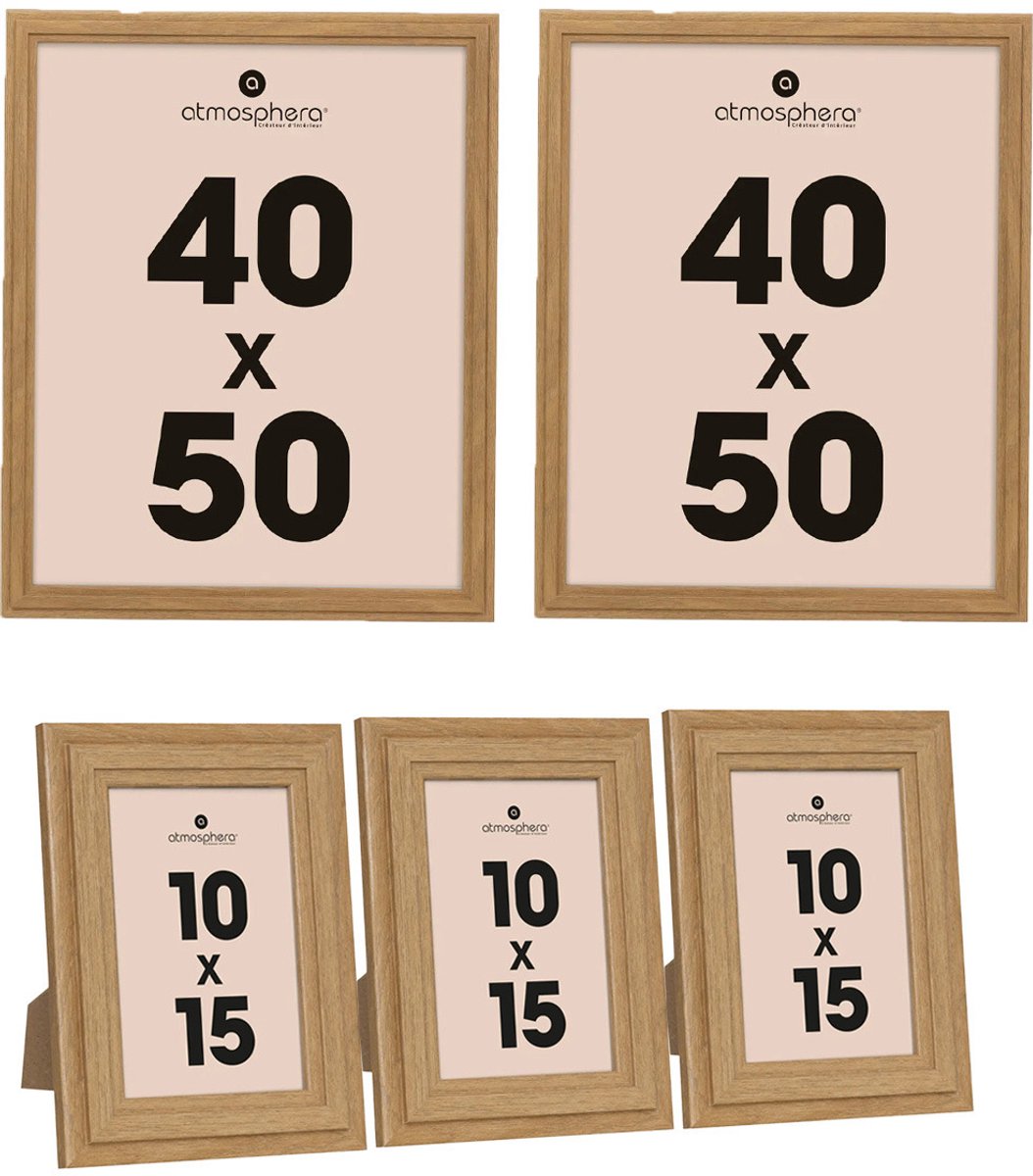 Atmosphera Fotolijstjes Classico - set 7x stuks - 1x 40 x 50 cm/6x 10 x 15 cm - naturel - Hout
