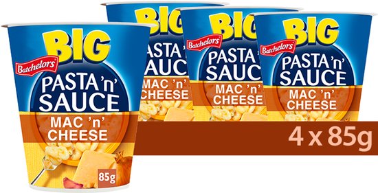 Batchelors Big Pasta Mac and Cheese - Vegetarisch – Kant-en-Klare Maaltijd in Cup – 4 Stuks – Snel Klaar