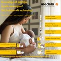 Mère allaitant bébé. Produits Medela : Purenlan, baume bio pour mamelons, huile de massage, coussinets hydrogel, protège-mamelons de contact, protège-mamelons.