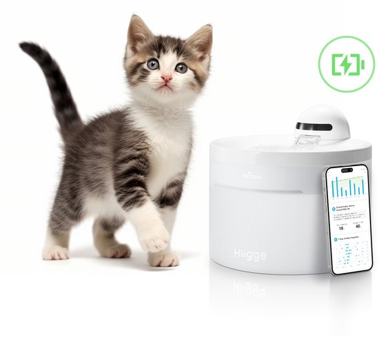 Hiigge Snowball Draadloze Drinkfontein Kat 2,3L - Kattenfontein - 3 Bedrijfsmodi - 4-laags Filtersysteem – App-besturing