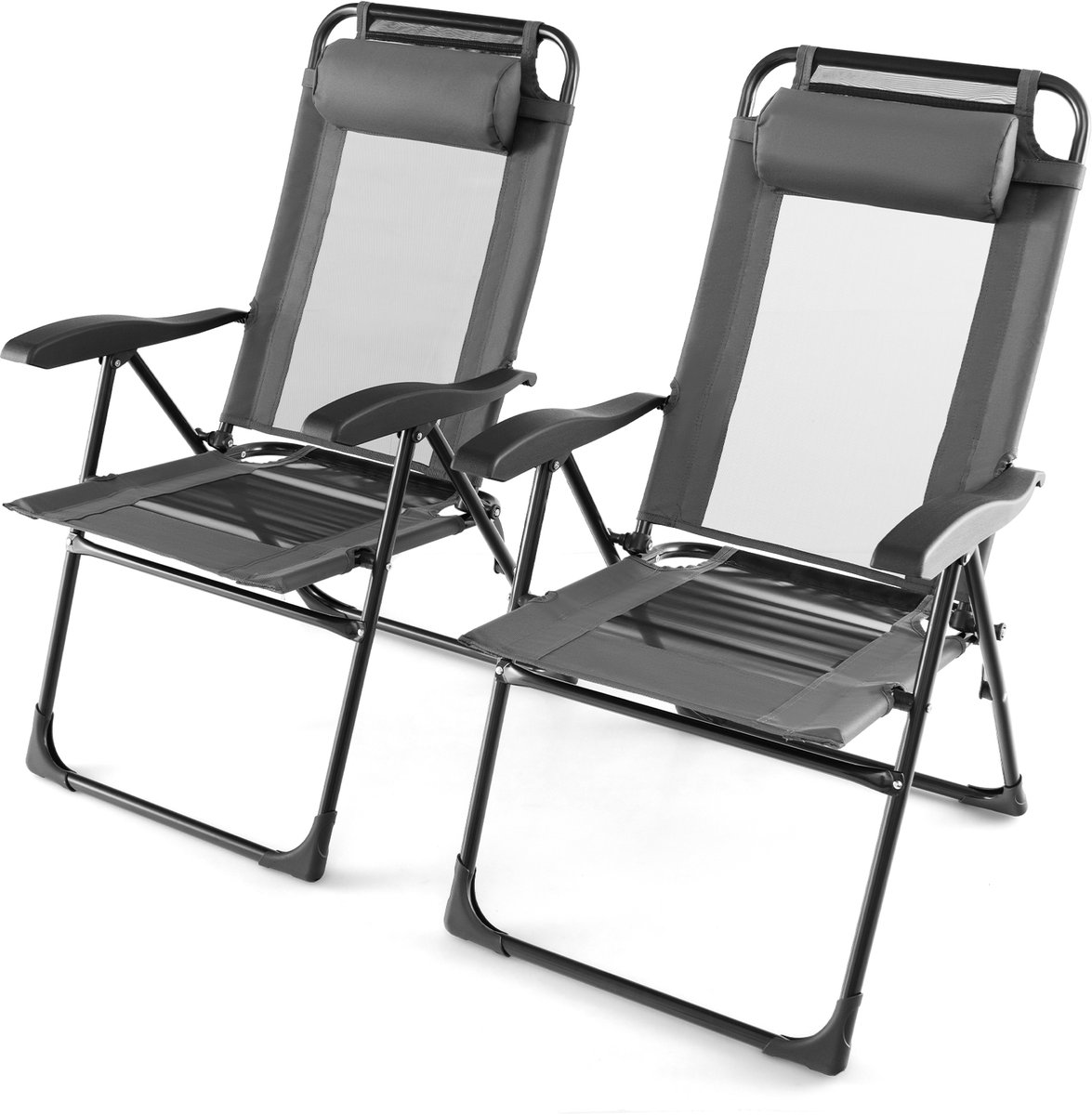 COSTWAY Set van 2 tuinstoelen met hoofdsteun, klapstoelen met 7-voudig verstelbare rugleun