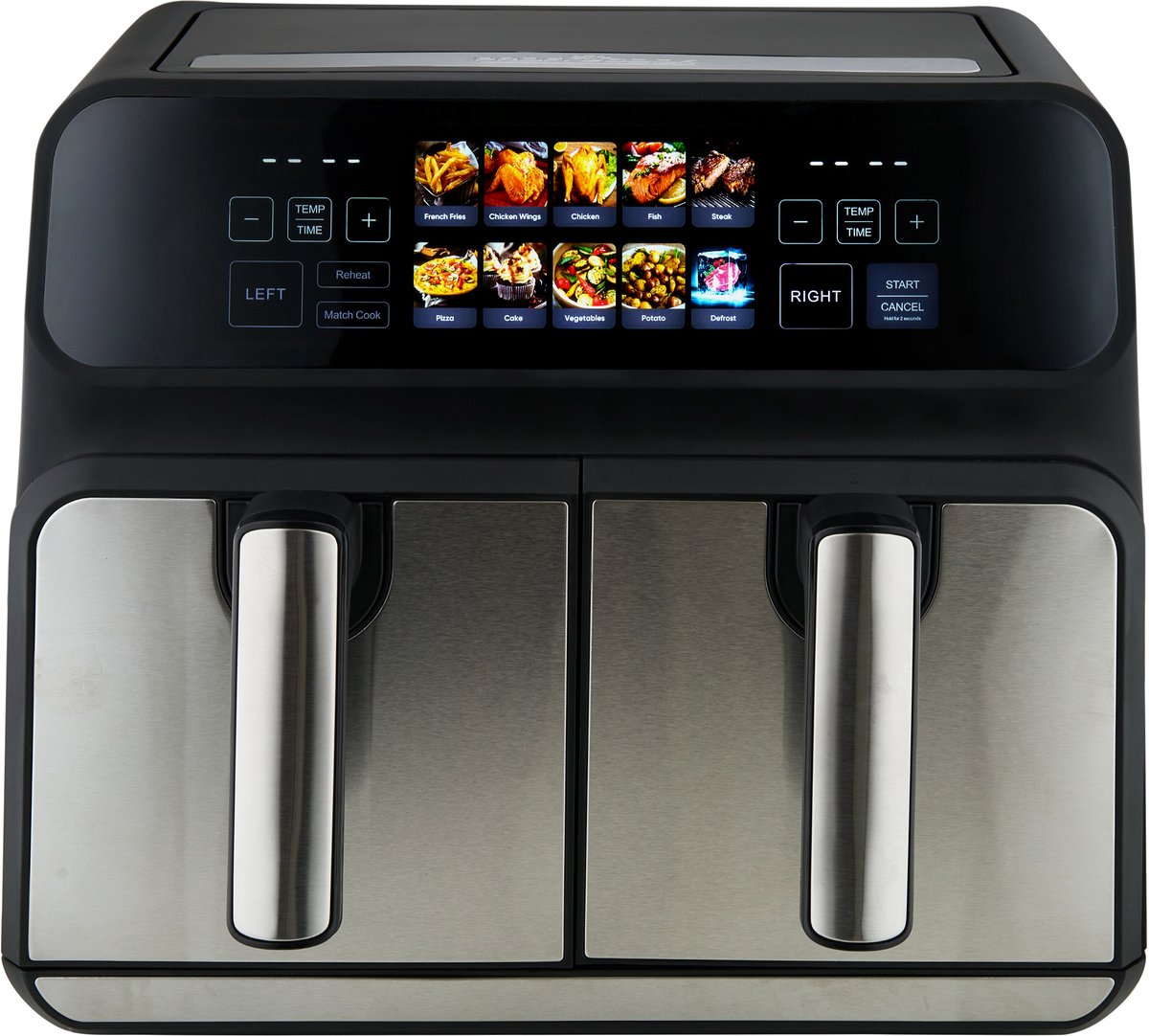 ProfiCook FR 1287 H - Dubbele Heteluchtfriteuse - 2 x 4 Liter - Met kleurendisplay - Touchscreen - 9 Programma's - 2 onafhankelijke kookzones
