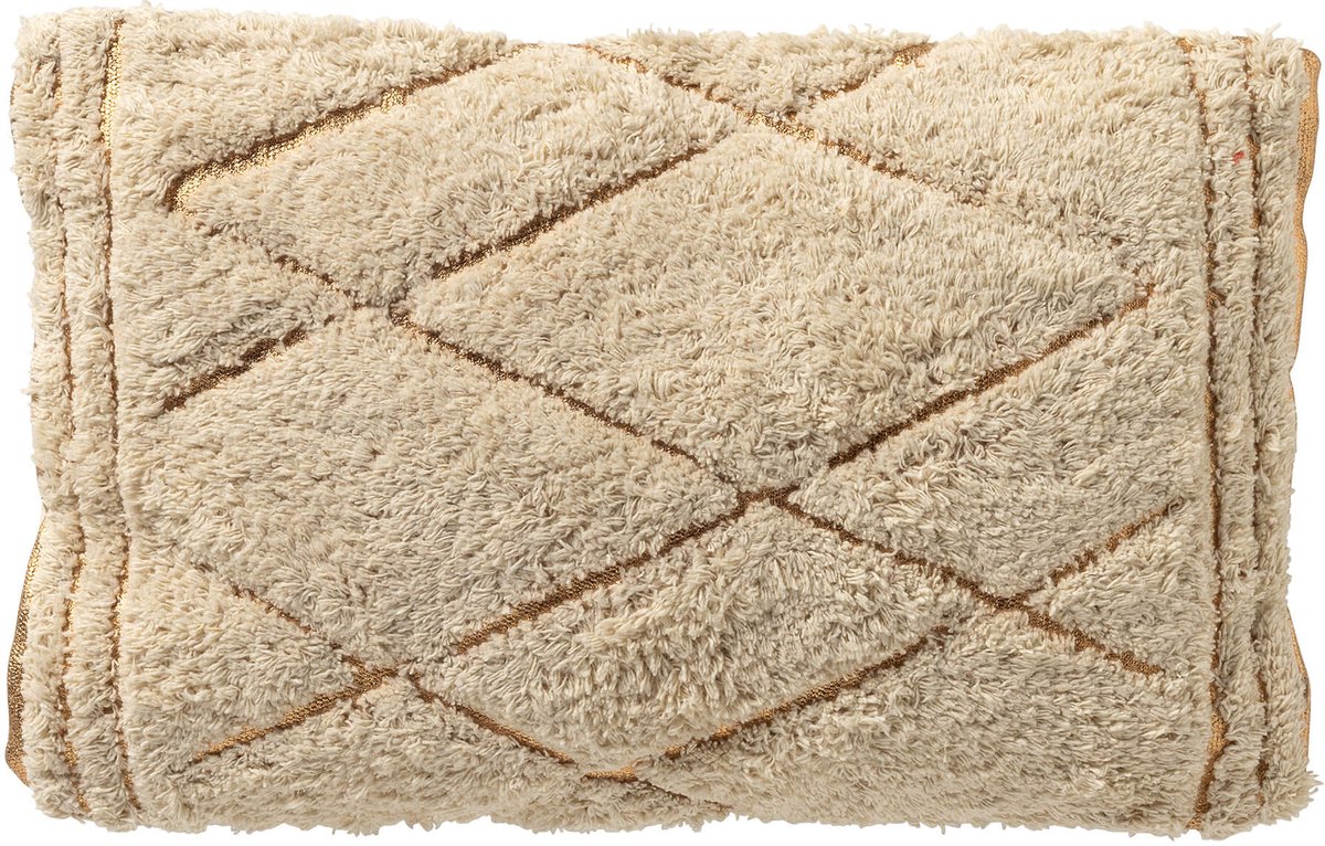 Dutch Decor DUUK - sierkussen 30x50 cm - 100% katoen - gouddetail - Tofu - beige - Inclusief binnenkussen - Luxe kussens voor woonkamer & bank Wit