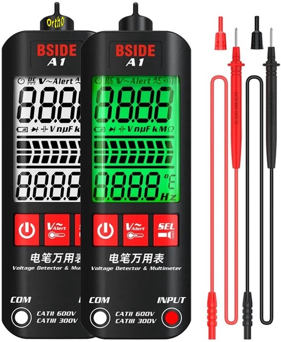 Ortho® - Multimeter - Automatische Multimeter - Multimeter Digitaal - Voltage meter - Contactloze spanningsdetectie - Incl. hardcase Opbergtas