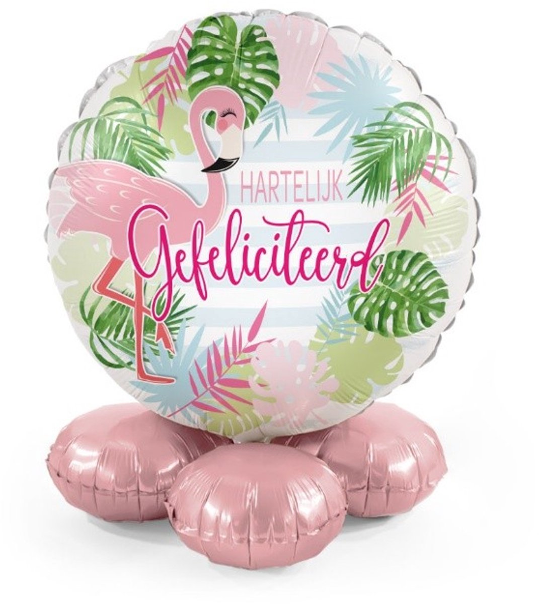 Hartelijk gefeliciteerd - flamingo - Ballonnen set met standaard - Everloon