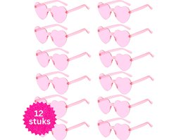 Joya Party® 12x Roze Hartjes Zonnebrillen | Zonnebril Party Accessoires Vrijgezellenfeest | Zonnebrillen Vrouwen | Hartvormig | Verjaardag, Festival, Themafeest, Bachelorette | 12 stuks Roze