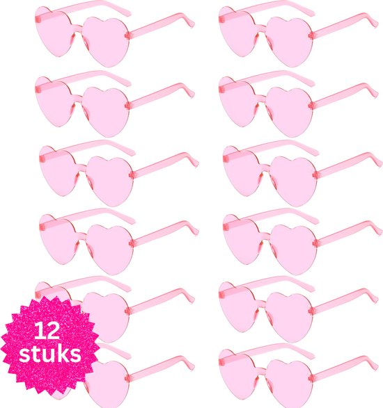 Joya Party® 12x Roze Hartjes Zonnebrillen | Zonnebril Party Accessoires Vrijgezellenfeest | Zonnebrillen Vrouwen | Hartvormig | Verjaardag, Festival, Themafeest, Bachelorette | 12 stuks Roze