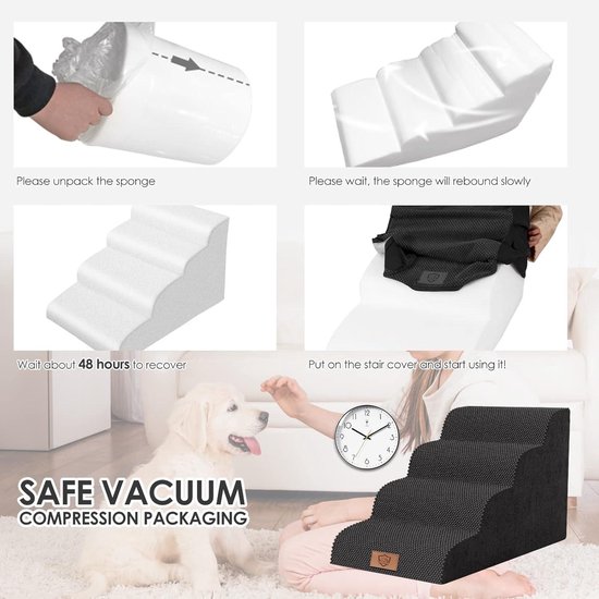 Spons Trap CALIYO Hondentrap 2 Treden - Spons Met Hoge Dichtheid, Wasbare Hoes, Antislip, Voor Kleine Honden (40x40x30 Cm, Grijs) Gewrichtsbescherming Hond