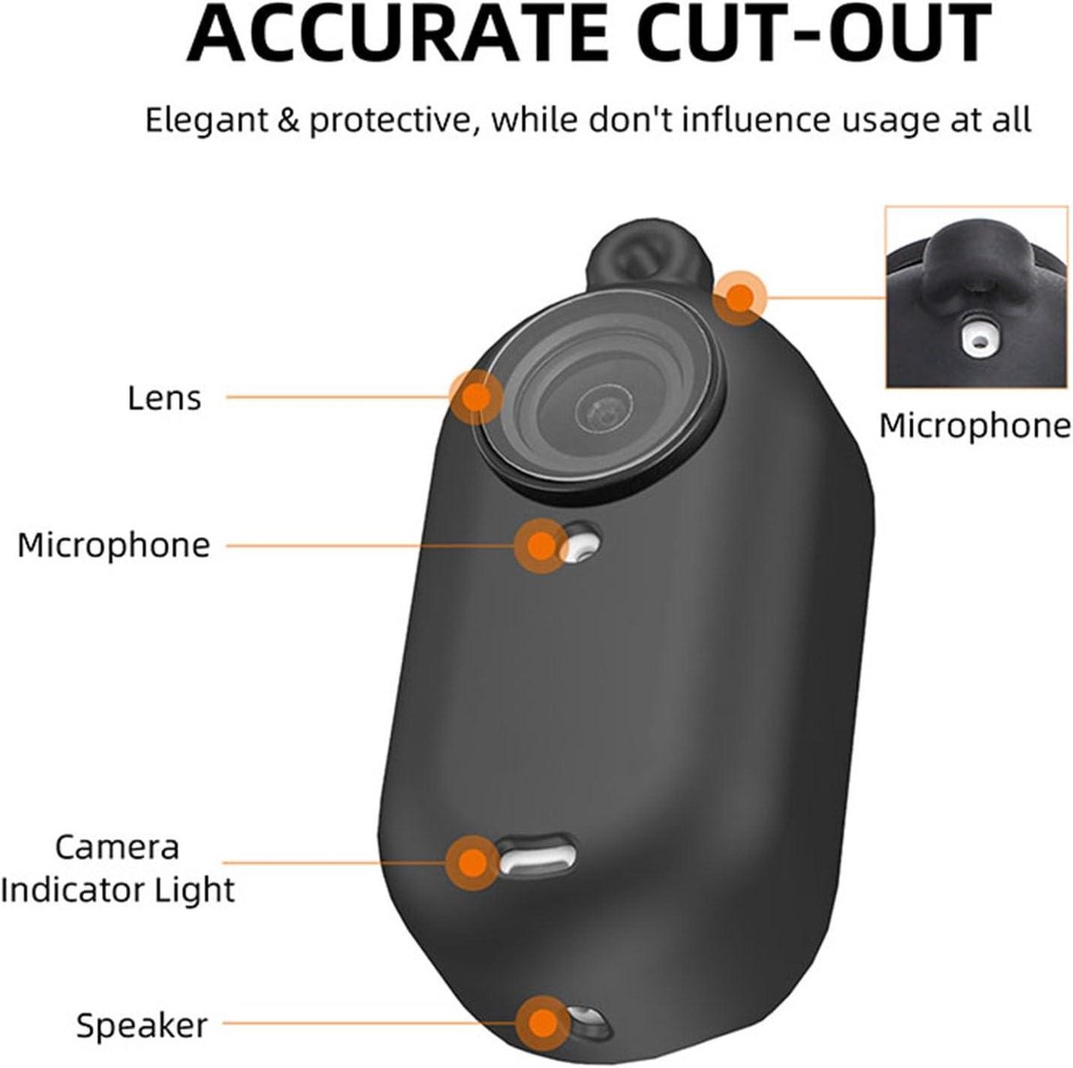 GO3S Protective Case Lens Cap with Neck Strap for Insta360 GO 3S, Silicone Cover Sleeve Lens Guard Protector (Black