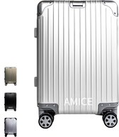 AMICE Aluminium Handbagage koffer Genève zilver 55x35x22 | 43 liter | Levenslange garantie |Lichtgewicht aluminium koffer - Veilig TSA Cijferslot | 360 graden wielen | Gratis tag en hoes inbegrepen