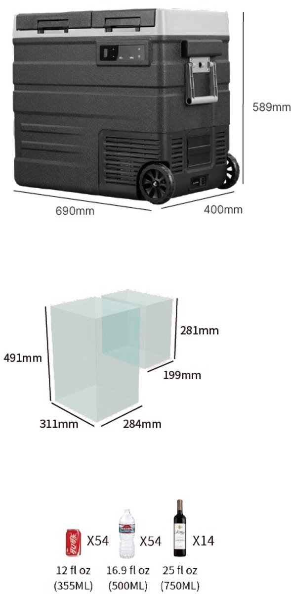 Steamy-E Dual Zone Roller Elektrische Compressor Koelbox Op Wielen - Dual Zone - 49 liter - 12V en 230V - voor auto en camping - Zwart – foto 7