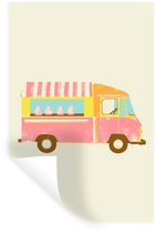 Muurstickers - Sticker Folie - Ijskar - Retro - Softijsjes - Roze - 80x120 cm - Plakfolie - Muurstickers Kinderkamer - Zelfklevend Behang - Zelfklevend behangpapier - Stickerfolie