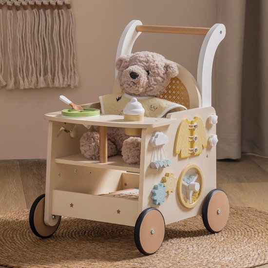ROBOTIME Babyloopwagen, hout, loophulp om te leren lopen, Montessori-activiteitencentrum, loophulp voor baby's en peuters (10 maanden - 1-2 jaar), multifunctioneel, cadeau voor kleine kinderen