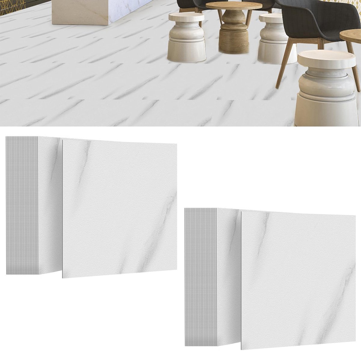 30cm x 30cm PVC-vloerbedekking set (54 Stuks, 5,02m²) PVC vloeren - vinylvloer- Vinyl vloeren - Ritsel voor Keuken, Woonkamer en Balkon, Lichtgrijs marmer
