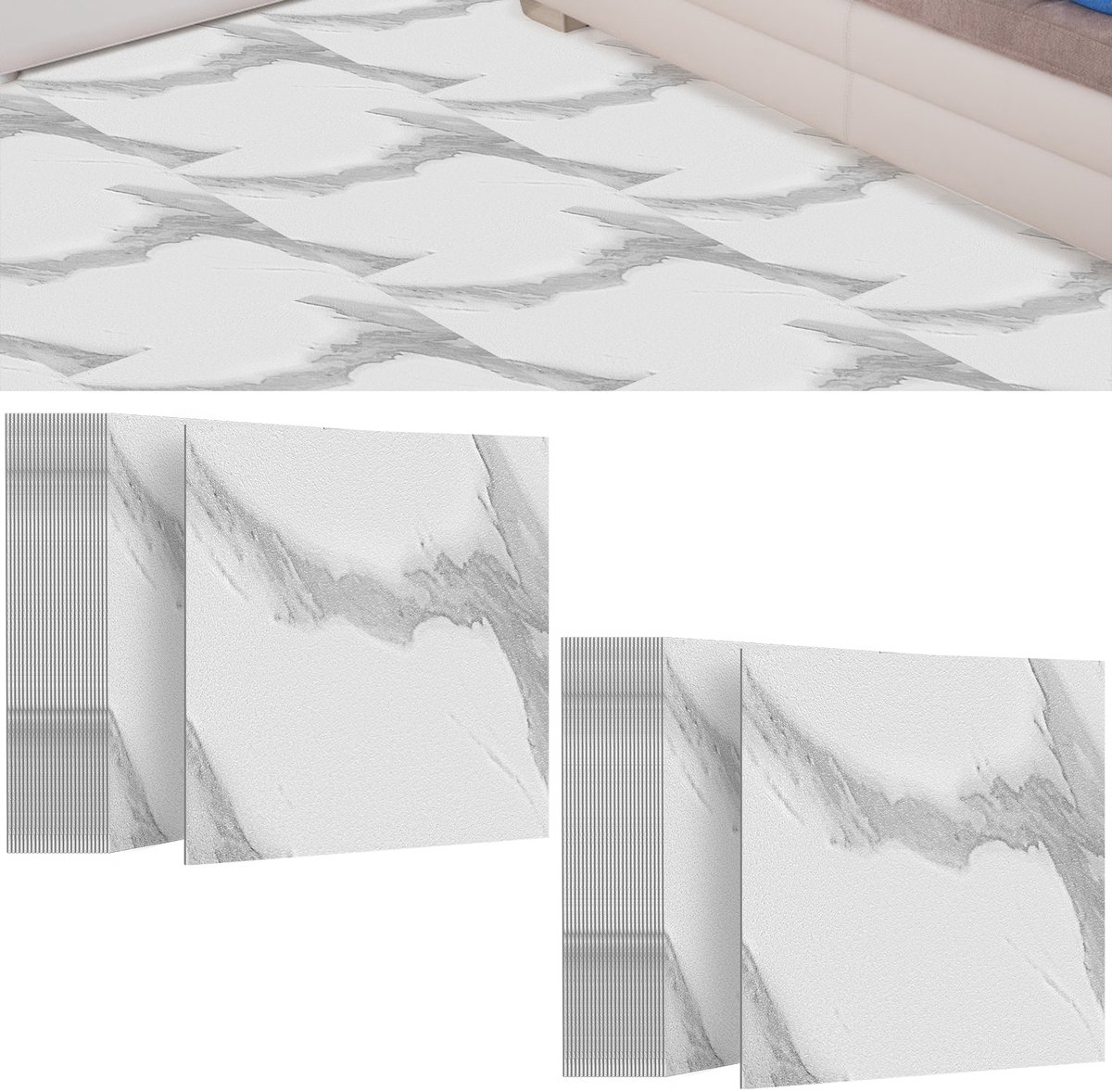 Aufun PVC-vloerbedekking - 30 x 30 cm - set van 54 stuks (5,02 m²) - voor keuken, woonkamer, balkon - wit marmer