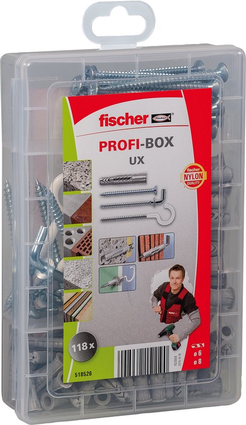 Fischer Plug set DIY box avec UXR 6-8 chevilles + vis + crochets 518526