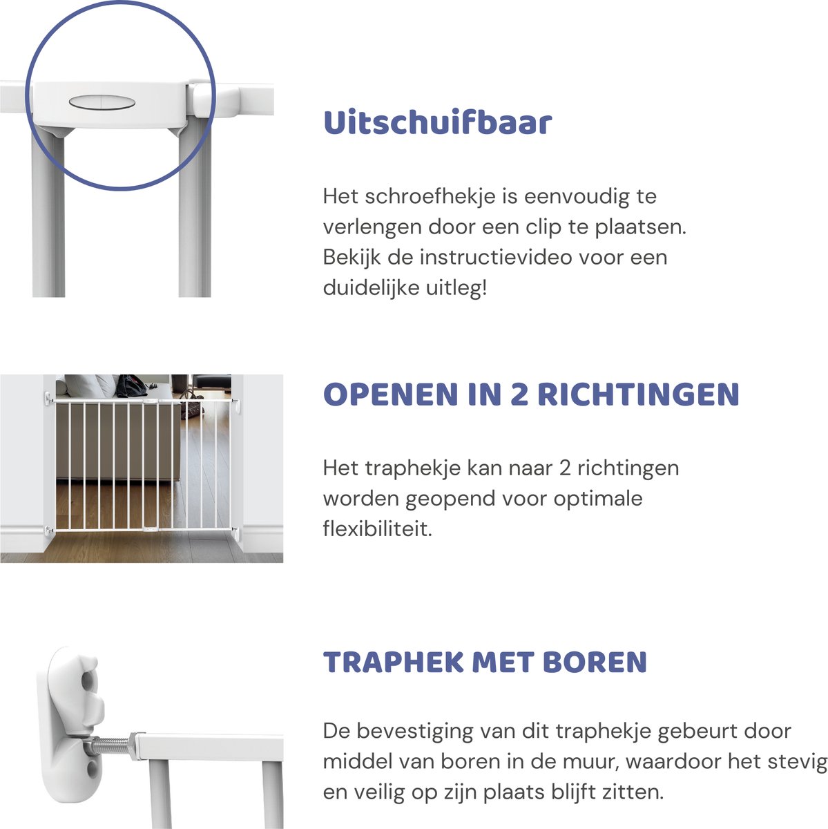 Noma Uitschuifbaar Traphekje | Veiligheidshekje | Schroefhekje | Wit | Metaal – foto 2