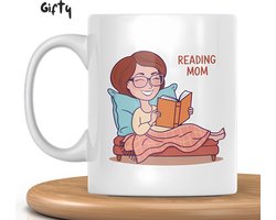 Reading Mom Mok - Cadeau Voor Vrouwen - Moederdag Cadeau - Boekliefhebber Geschenk - Mokken En Kopjes - Grappige Mok Met Tekst - Verjaardagscadeau - Koffiemok 325 Ml - Voor Lezende Moeders - Keramische Mok - Literair Cadeau Voor Mama