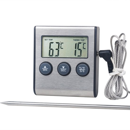 TFA Dostmann digitale vleesthermometer KÜCHEN-CHEF, 14.1510.02, voor het optimale toebereiden van vlees in bakoven en grill , insteekthermometer met achtergrondverlichting, (L) 64 x (B) 20 x (H) 99 mm