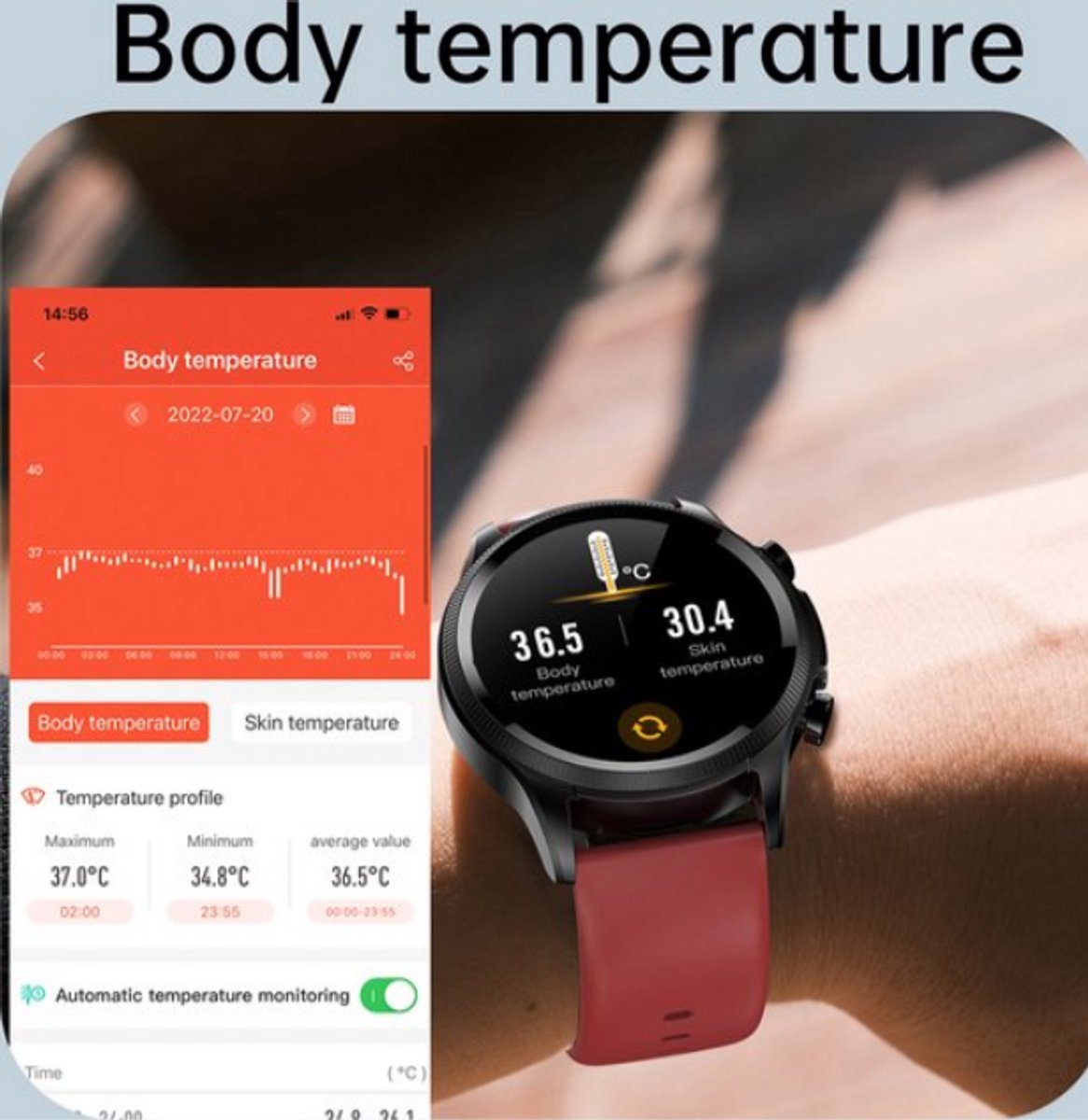Afbeelding 3 van Bloedglucose Smartwatch Zwart Pijnloos Meten IP68 Waterdicht