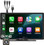Siltcon® Carplay Scherm 9 Inch - Apple Carplay Scherm - Android Auto Scherm - Navigatiesysteem Auto - HD Achteruitrijcamera - Touchscreen - AUX - FM - BT - Universeel - Incl. Oplaadkabels Telefoon - Zwart