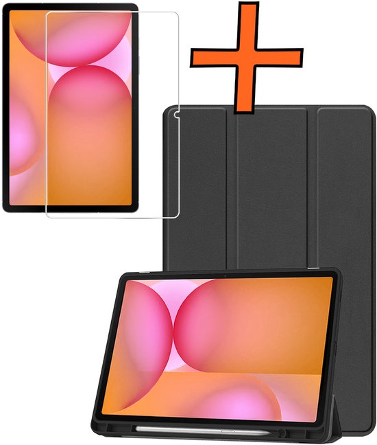 Hoes Geschikt voor Samsung Galaxy Tab S10 FE Hoes Tri-fold Tablet Hoesje Case Met Uitsparing Geschikt voor S Pen Met Screenprotector - Hoesje Geschikt voor Samsung Tab S10 FE Hoesje Hardcover Bookcase - Zwart