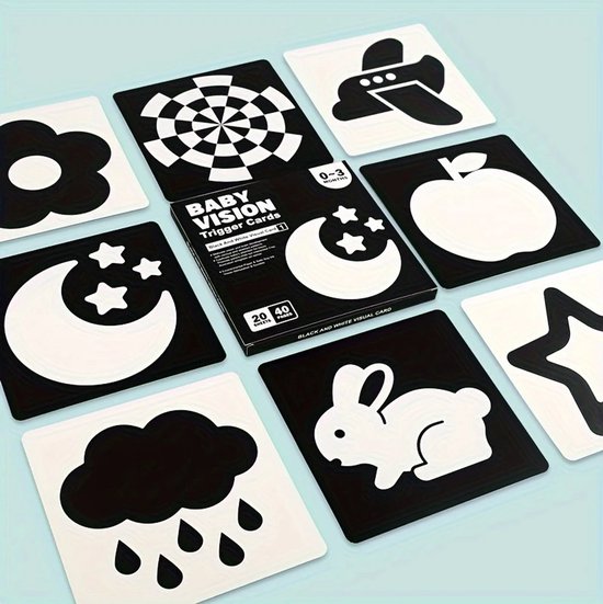 HHHK - Vision cards - Zwart wit kaarten baby - Educatieve kaarten - Ontwikkeling - Hoog contrastkaarten- 20 stuks van HHHK — afbeelding 3
