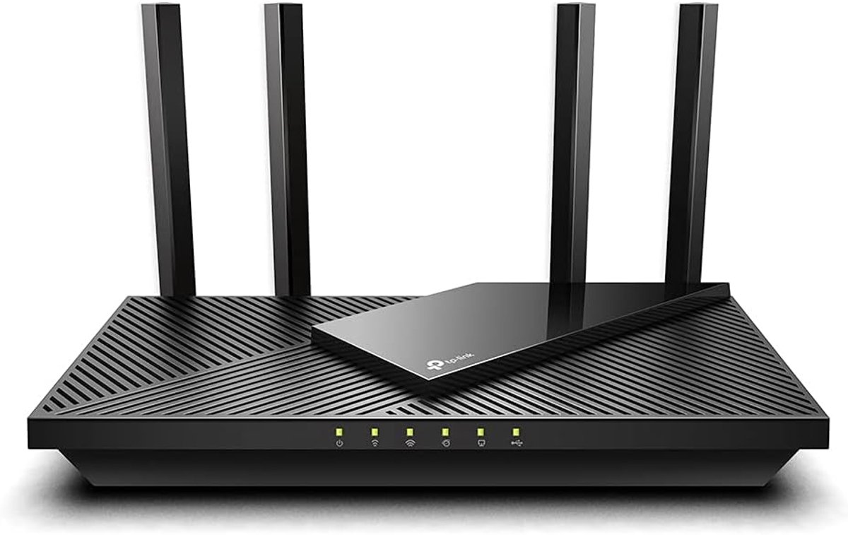 WLAN Router met WiFi 6 voor Snelle en Betrouwbare Verbinding (2402 Mbit/s 5 GHz, 574 Mbit/s 2.4 GHz, 5x Gigabit Poorten, USB 3.0, WPA3, HomeCare, OneMesh, Compatibel met Alexa)