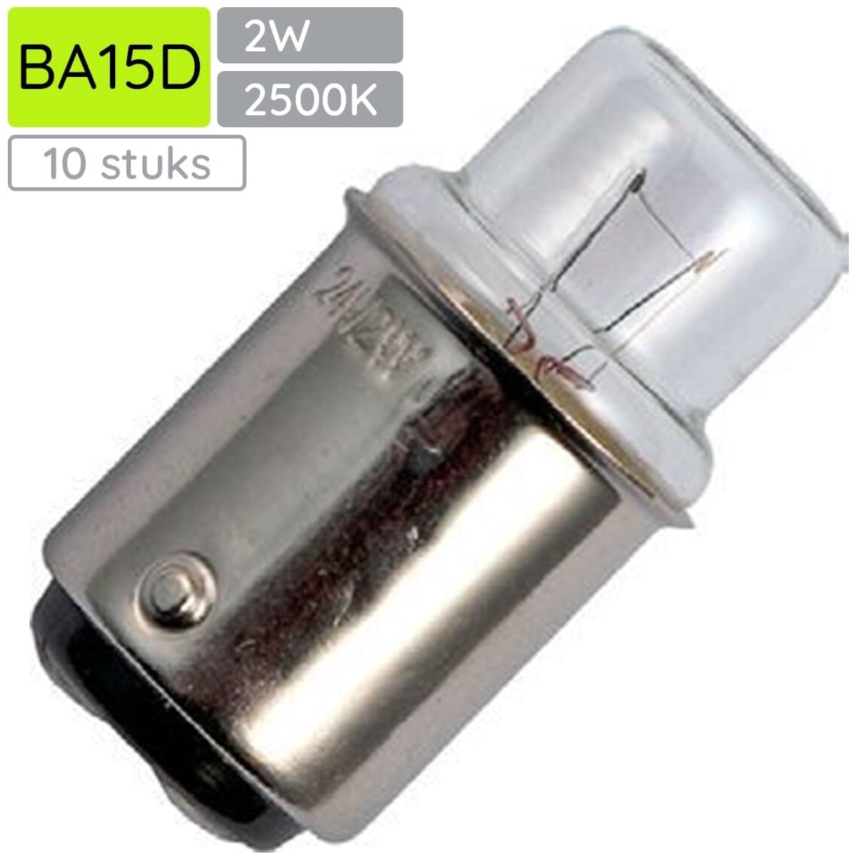 Signaallamp Ba15d 12V 2W - 166 mAh - 10 stuks - T14 Gloeilamp Ø14mm - 30mm - 2500K - Dimbaar