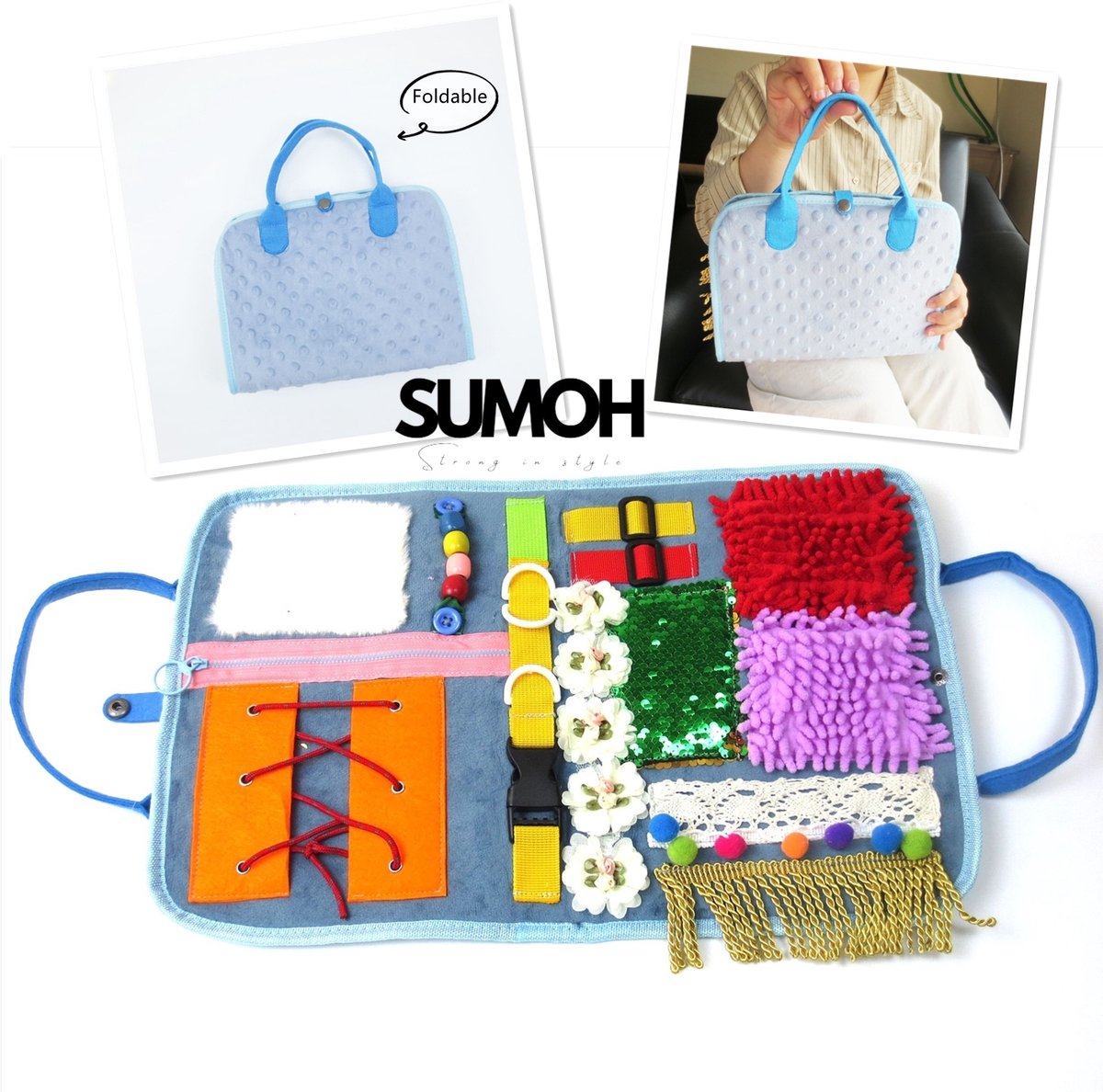 SUMOH® Friemeldeken voor Ouderen met Dementie – Nesteldeken / Snoezeldeken bij Alzheimer, Autisme & Angst – Zintuig Prikkelende Activiteitendeken – Snoezel Friemel Knuffel Deken – Snoezelmateriaal Voelen & Fidget Speelgoed Volwassenen