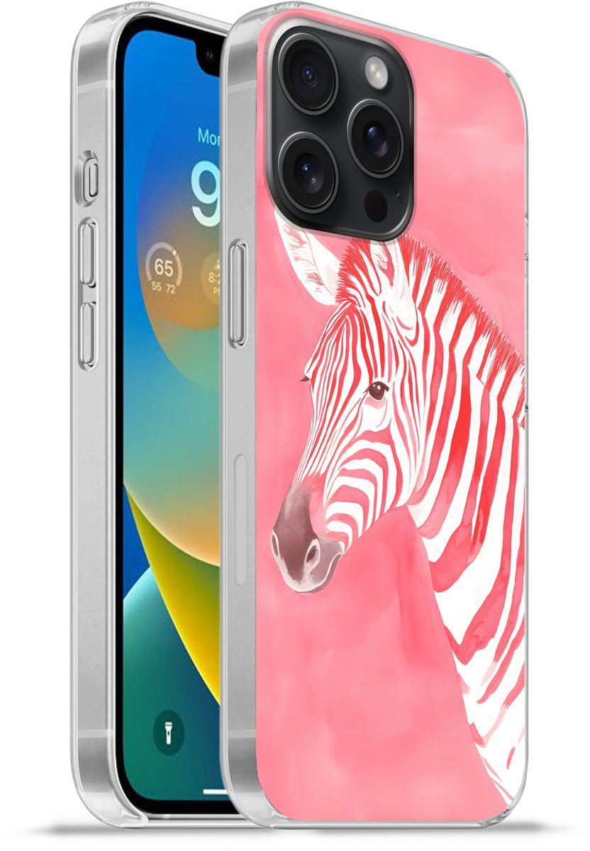 Telefoonhoesje Geschikt voor iPhone 15 Pro Max hoesje - Zebra - Pink - Verf - Siliconen Telefoonhoesje Telefoonhoesje