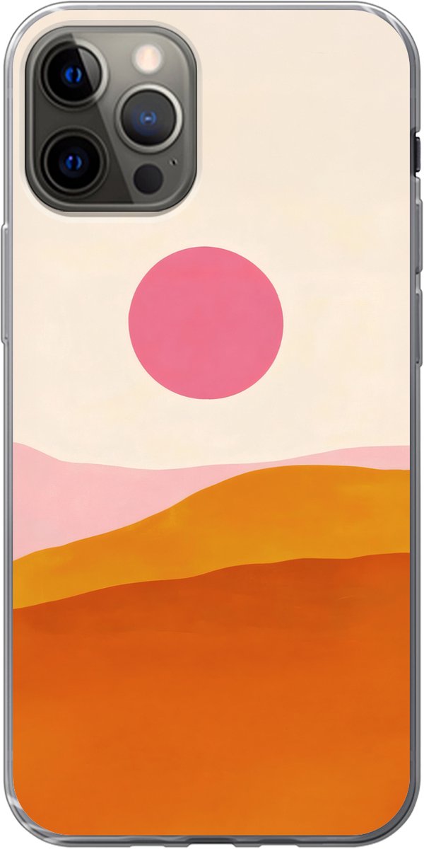 Telefoonhoesje Geschikt voor iPhone 12 Pro hoesje - Zon - Heuvels - Abstract - Roze - Siliconen Telefoonhoesje Telefoonhoesje