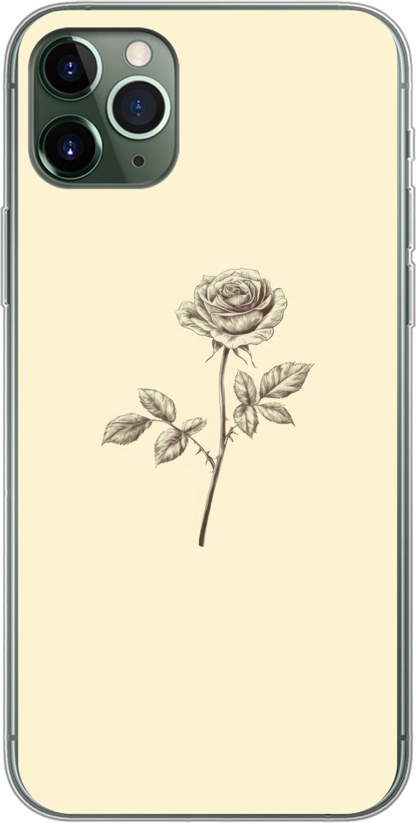 Telefoonhoesje Geschikt voor iPhone 11 Pro Max hoesje - Illustratie - Zwart - Roos - Siliconen Telefoonhoesje Telefoonhoesje