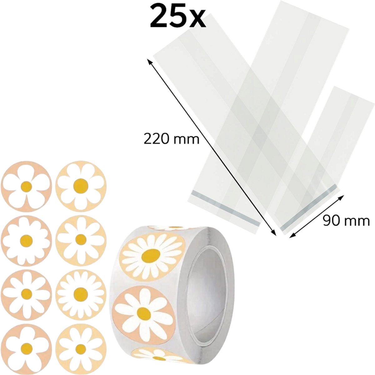 25x Uitdeelzakjes met Bloemen stickers | 220 x 90 mm | Traktatiezakjes | Kinderfeestje | Cellofaanzakjes | Cadeauzakjes | Snoepzakjes | Plastic Zakjes | Uitdeelzakjes kinderen | Cadeauzakjes Kinderen | Verpakkingszakjes Uitdeelcadeaus