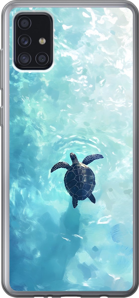 Telefoonhoesje Geschikt voor Samsung Galaxy A52 5G hoesje - Schildpad - Zee - Blauw - Schittering - Siliconen Telefoonhoesje Telefoonhoesje
