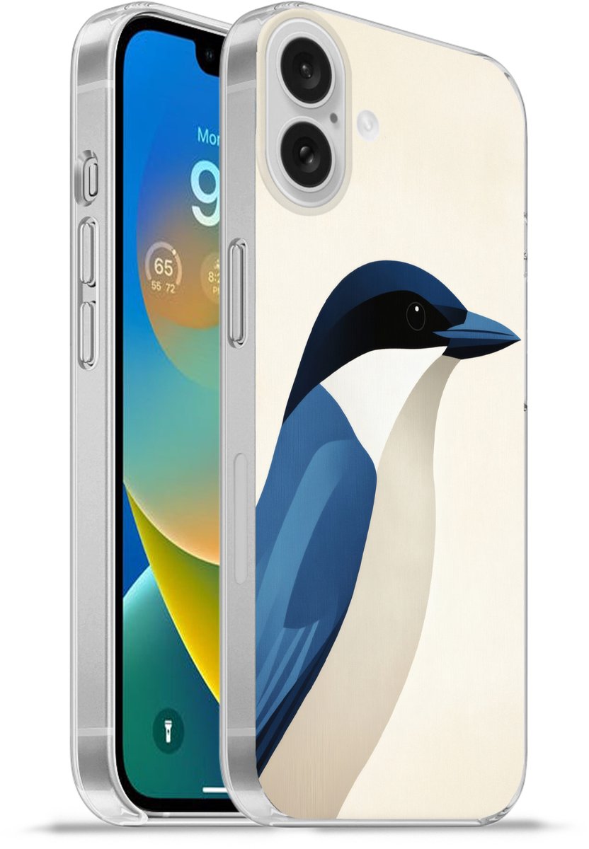 Telefoonhoesje Geschikt voor Apple Iphone 16 Plus hoesje - Illustratie - Blauw - Vogel - Siliconen Telefoonhoesje Telefoonhoesje