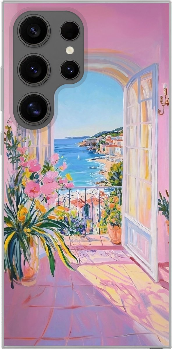 Telefoonhoesje Geschikt voor Samsung Galaxy S24 Ultra hoesje - Roze - Buiten - Verf - Siliconen Telefoonhoesje Telefoonhoesje
