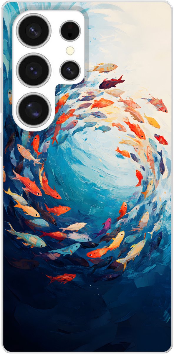 Telefoonhoesje Geschikt voor Samsung Galaxy S25 Ultra hoesje - Zee - Vissen - Kleurrijk - Dynamisch - Siliconen Telefoonhoesje Telefoonhoesje