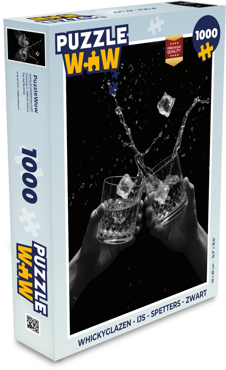 Puzzel Whickyglazen - Ijs - Spetters - Zwart - Legpuzzel - Puzzel 1000 stukjes volwassenen