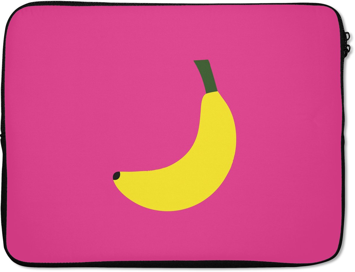 Laptophoes 15.6 inch - Banaan - Geel - Fruit - Laptop sleeve - Binnenmaat 37x26 cm - Zwarte achterkant