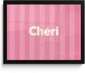 Poster in lijst - Fotolijst 40x30 cm - Posters - Gestreept - Roze - Chéri - Posterlijst zwart - Decoratie - Wanddecoratie woonkamer - Muurdecoratie slaapkamer