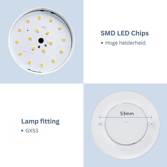 Ampoule LED Prinos avec culot GX53 - Lumière blanche froide 6 500 K - 5 W = 40 W - PACK DE 3