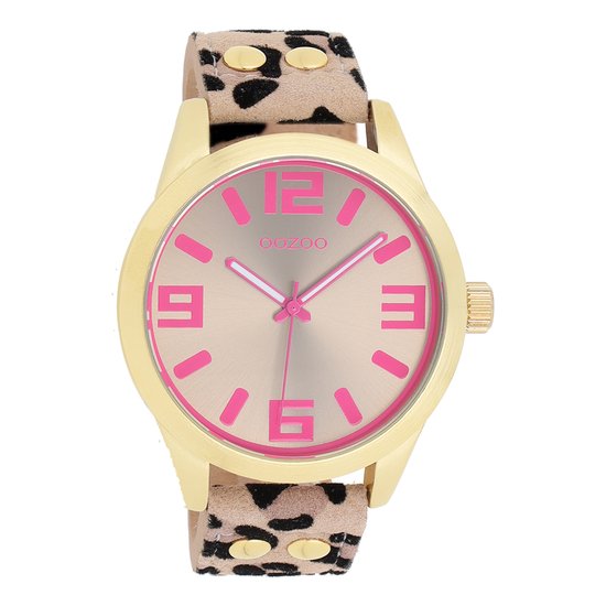 OOZOO Goudkleurige Horloge met Leren Band