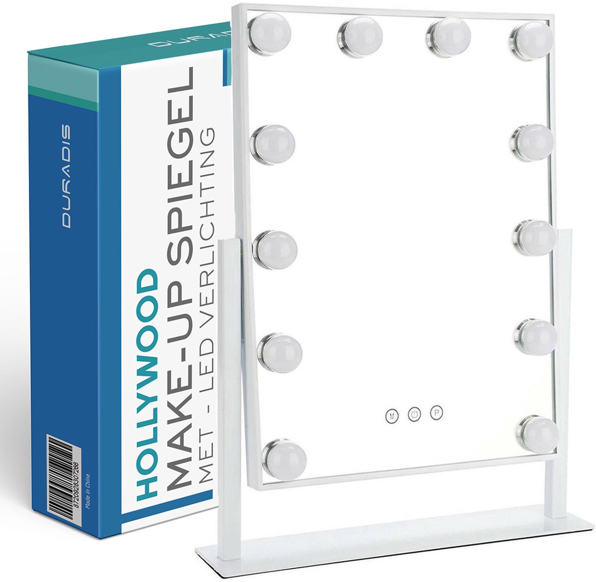 Duradis - Make-up spiegel met verlichting - Hollywood mirror - Visagie - 12 LED - Staand - 41 x 30 cm